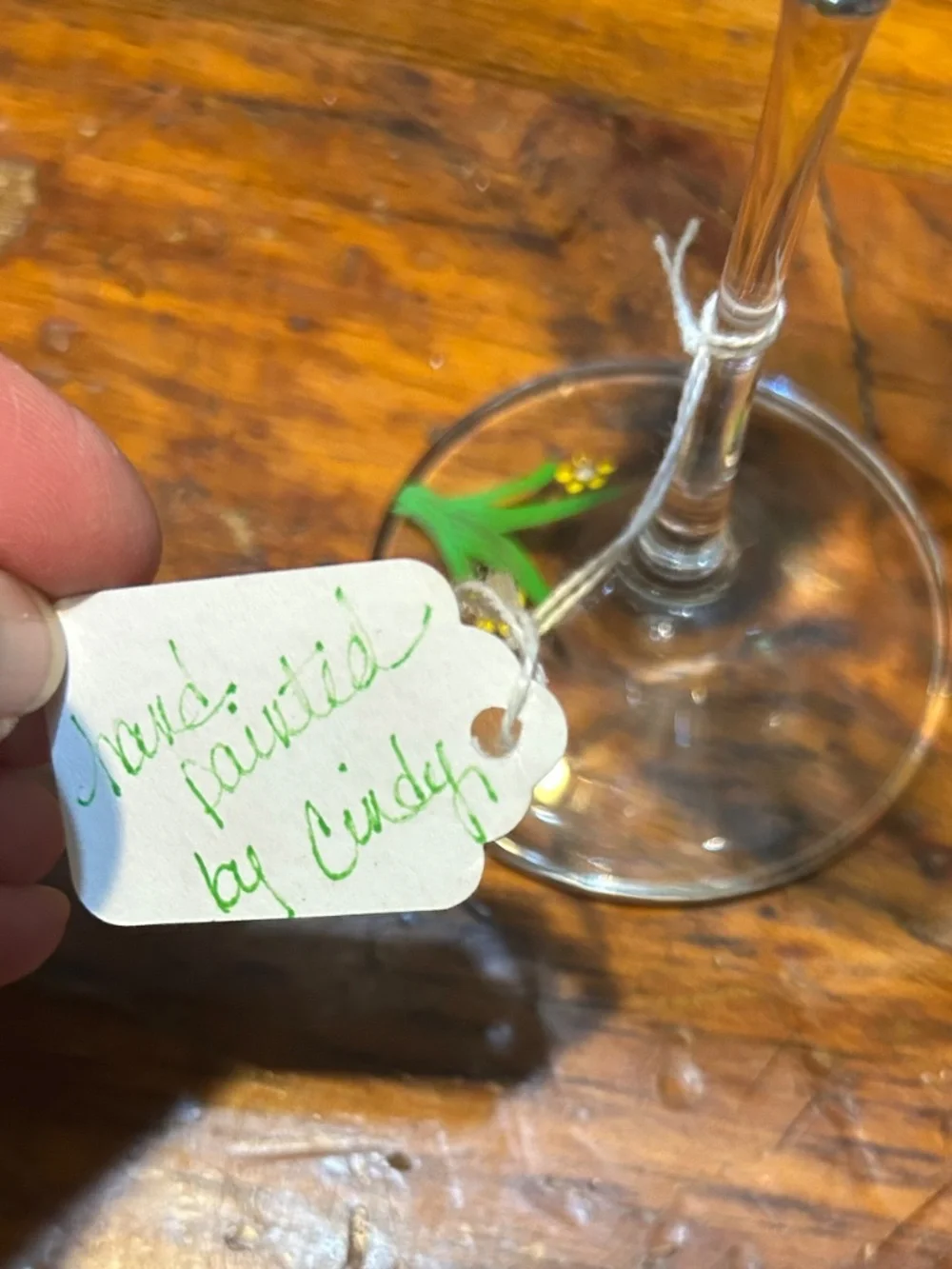 2 hand painted wine glasses by cindy